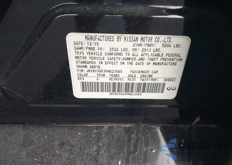 2015 Infiniti Q50 from USA, damaged, VIN JN1BV7AR7FM423565